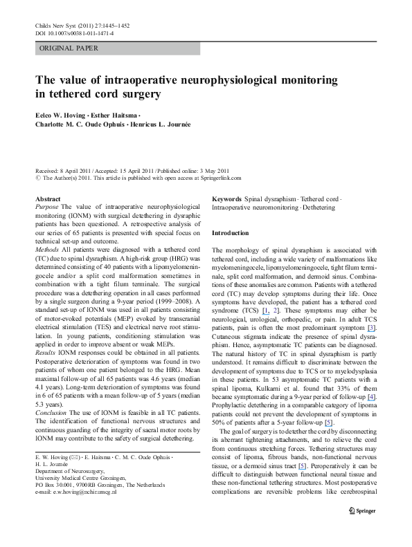 (PDF) The value of intraoperative neurophysiological monitoring in ...