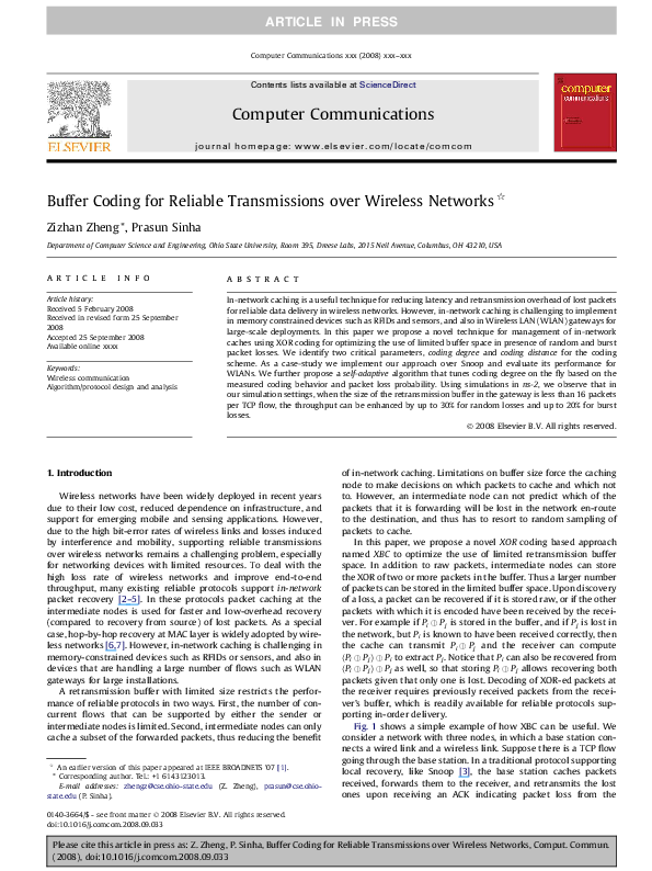 (PDF) Buffer Coding for Reliable Transmissions over Wireless Networks
