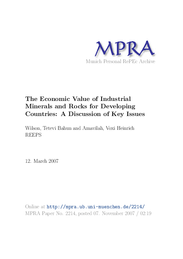 (PDF) The Economic Value of Industrial Minerals and Rocks for ...