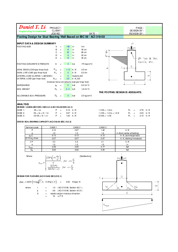 PLAIN CONCRETE FOOTING XLS OUTPUT