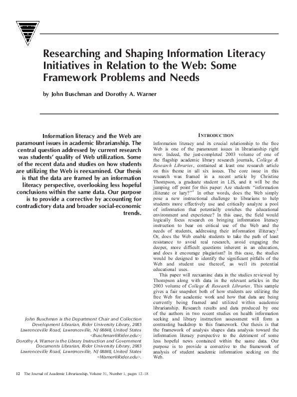(PDF) Researching and Shaping Information Literacy Initiatives in ...