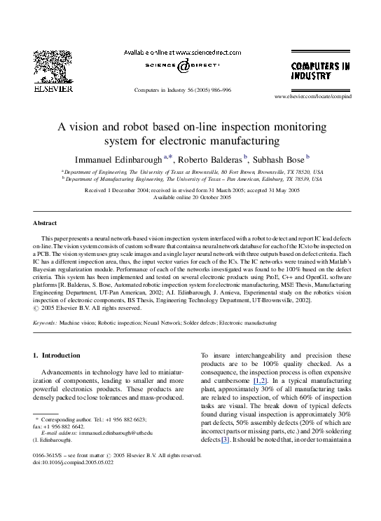 (PDF) A vision and robot based on-line inspection monitoring system for ...