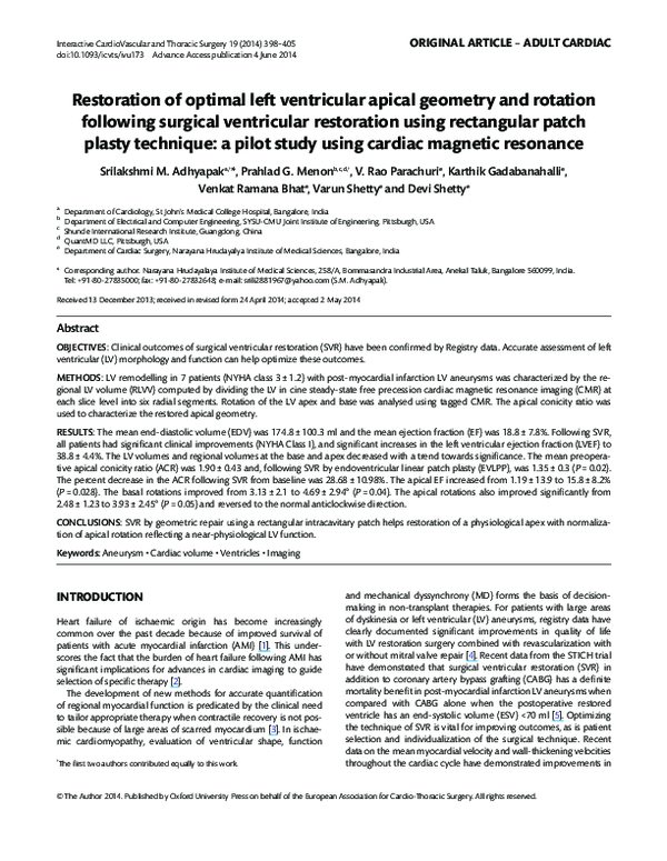 (PDF) Restoration of optimal left ventricular apical geometry and ...