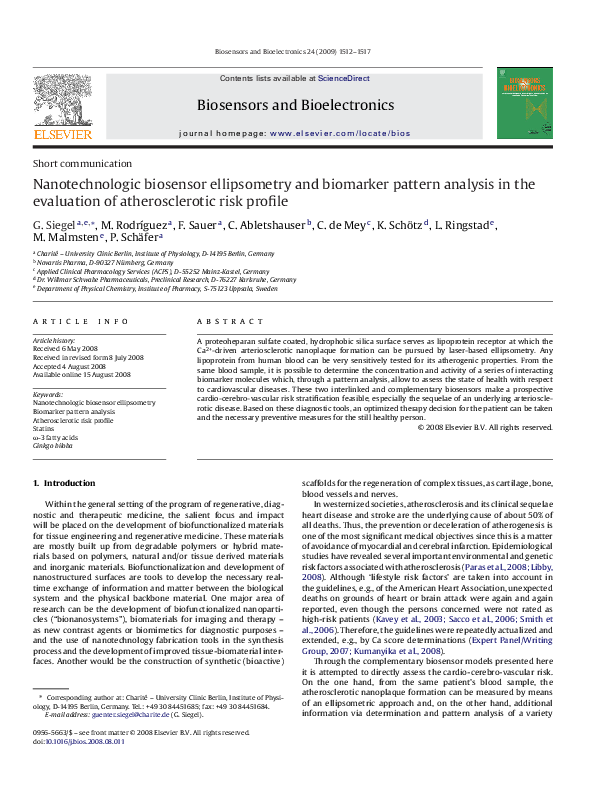 (PDF) Nanotechnologic biosensor ellipsometry and biomarker pattern ...