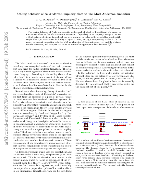 (PDF) Scaling behavior of an Anderson impurity close to the Mott ...