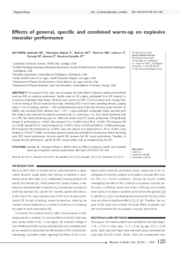 (PDF) Effects of general, specific and combined warm-up on explosive ...