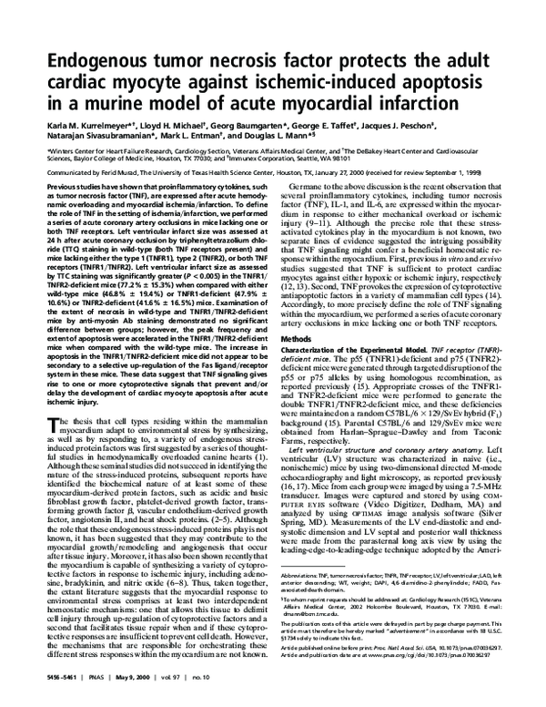 (PDF) Endogenous tumor necrosis factor protects the adult cardiac ...