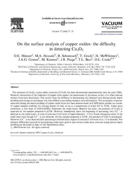 (PDF) On the surface analysis of copper oxides: the difficulty in ...