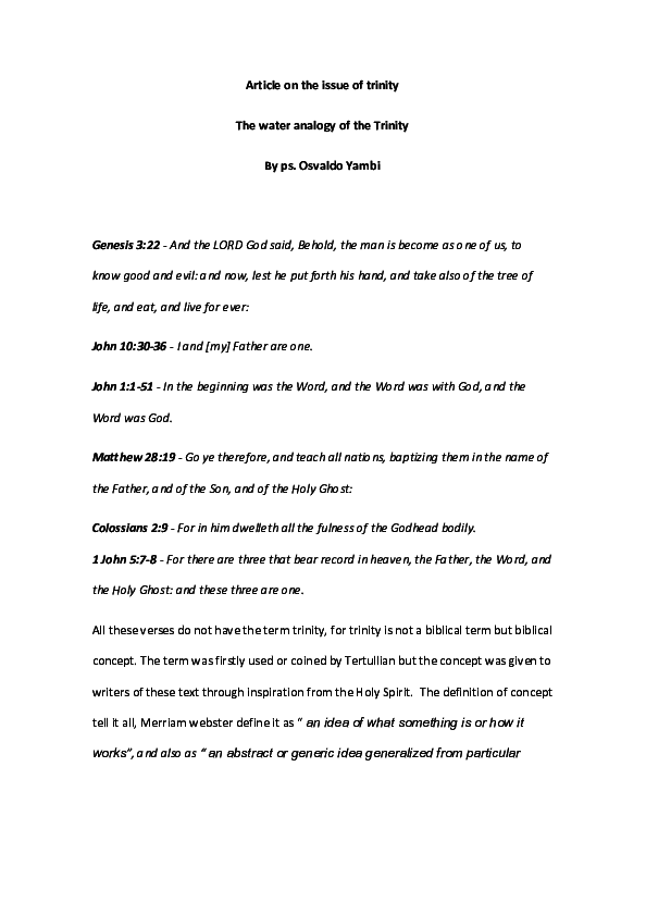(PDF) Article on the issue of trinity The water analogy of the Trinity
