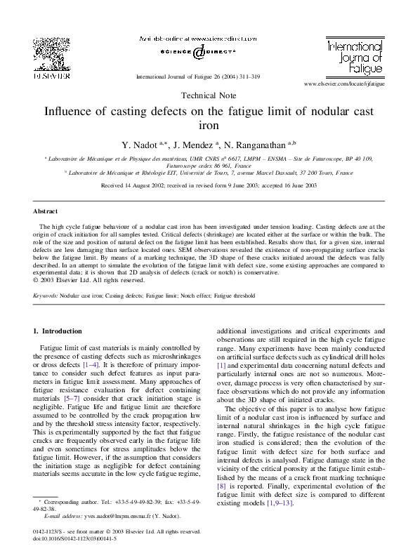 (PDF) Influence of casting defects on the fatigue limit of nodular cast ...