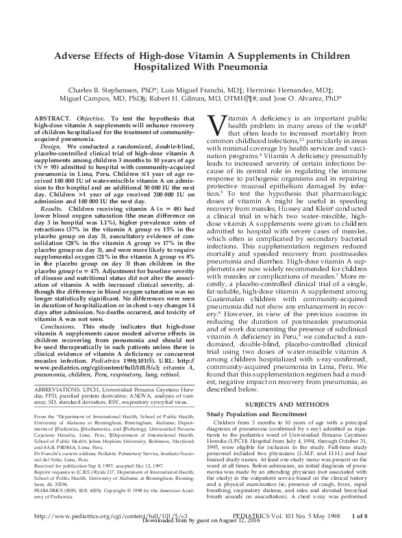 (PDF) Adverse Effects of High-dose Vitamin A Supplements in Children ...