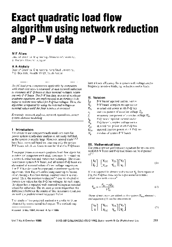 (PDF) Exact quadratic load flow algorithm using network reduction and P ...