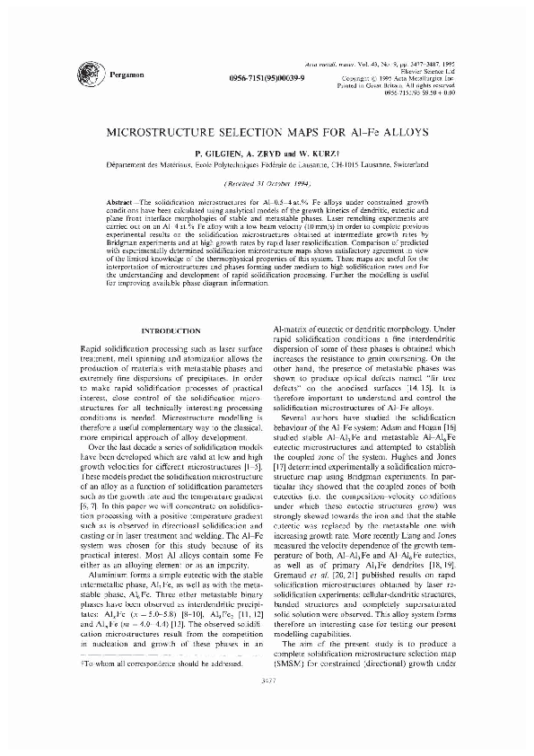 (PDF) Microstructure selection maps for Al-Fe alloys