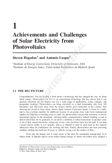 (PDF) Achievements and Challenges of Solar Electricity from Photovoltaics
