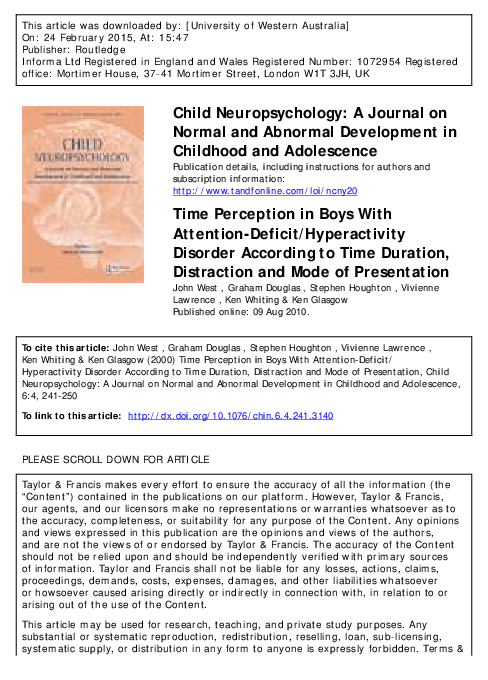(PDF) Time Perception in Boys With Attention-Deficit/Hyperactivity ...