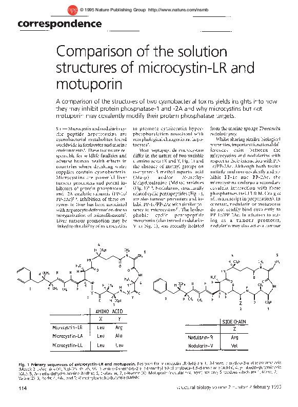 (PDF) Comparison of the solution structures of microcystin-LR and motuporin