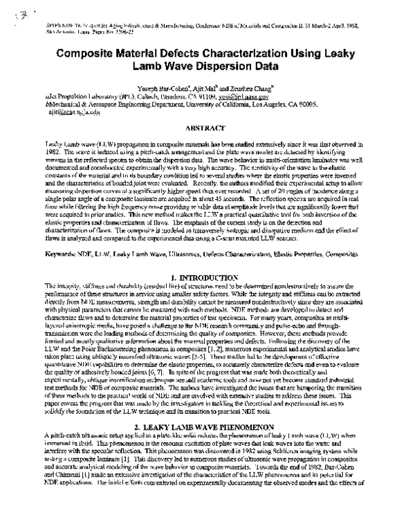 (PDF) Composite material defect characterization using leaky Lamb wave dispersion data Zensheu