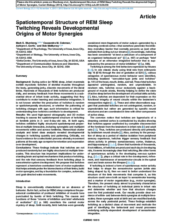 (PDF) Spatiotemporal Structure of REM Sleep Twitching Reveals