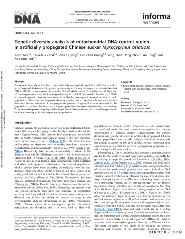 (PDF) diversity analysis of mitochondrial DNA control region in