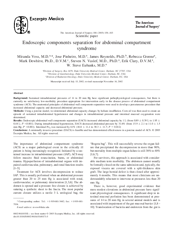 (PDF) Endoscopic components separation for abdominal compartment