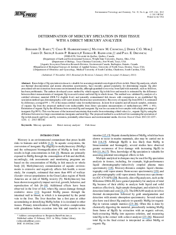 (PDF) Determination of mercury speciation in fish tissue with a direct ...