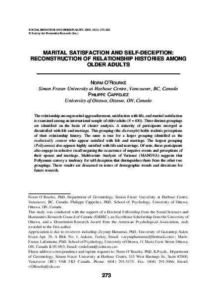 (PDF) MARITAL SATISFACTION AND SELF-DECEPTION: RECONSTRUCTION OF ...