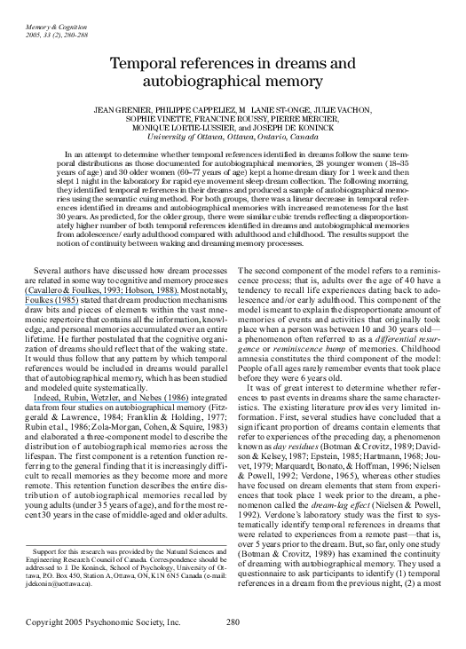 (PDF) Temporal references in dreams and autobiographical memory