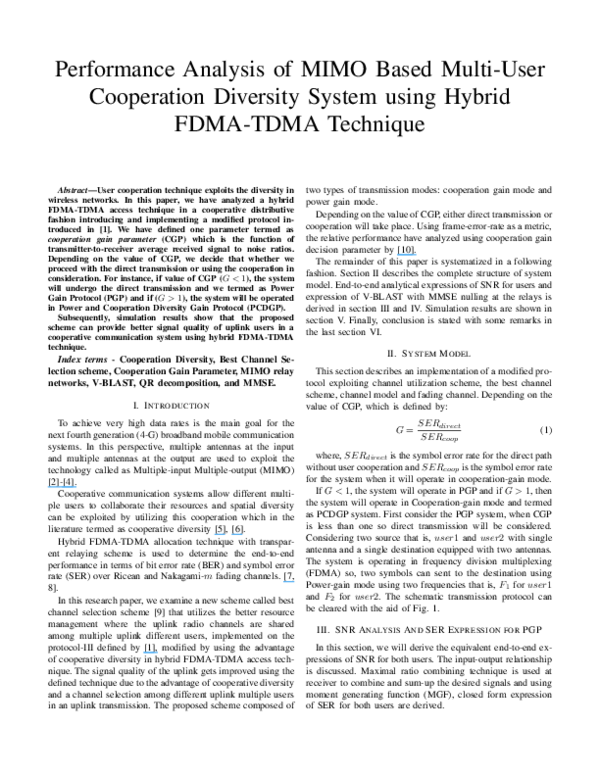 (PDF) Performance analysis of MIMO based multi-user cooperation ...