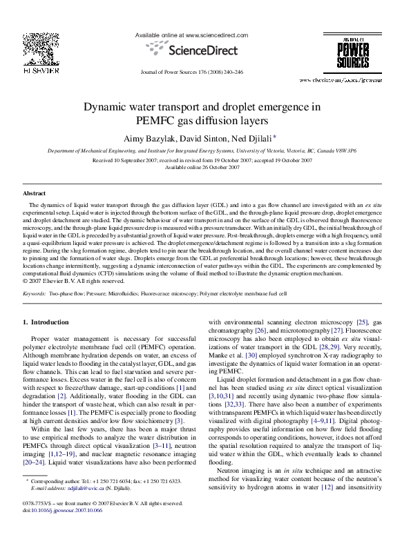 (PDF) Dynamic water transport and droplet emergence in PEMFC gas ...