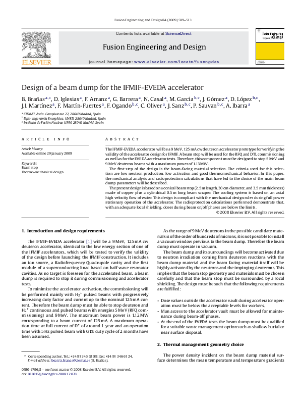 (PDF) Design of a beam dump for the IFMIF-EVEDA accelerator