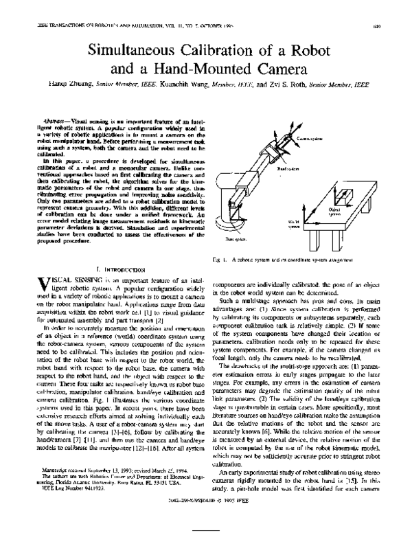 (PDF) Simultaneous Calibration of a Robot and a Hand-Mounted Camera
