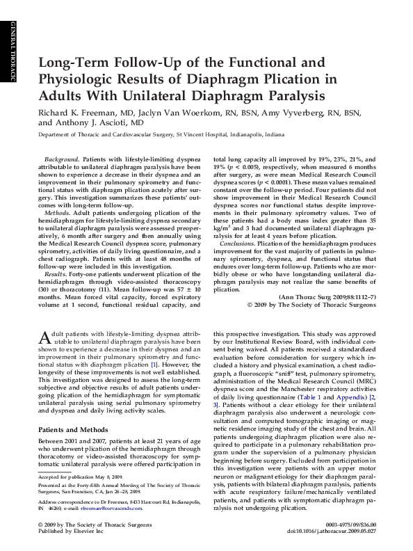 (PDF) Long-Term Follow-Up of the Functional and Physiologic Results of ...