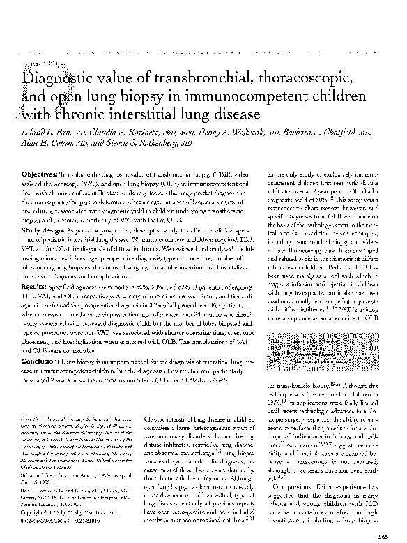 (PDF) Diagnostic value of transbronchial, thoracoscopic, and open lung ...