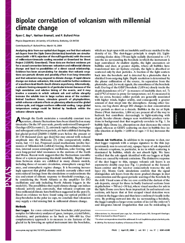 (PDF) Bipolar correlation of volcanism with millennial climate change
