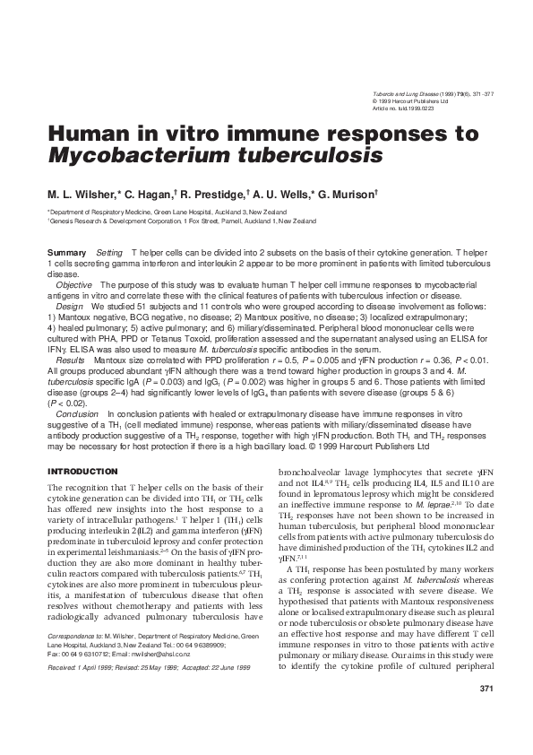 (PDF) Human in vitro immune responses to Mycobacterium tuberculosis
