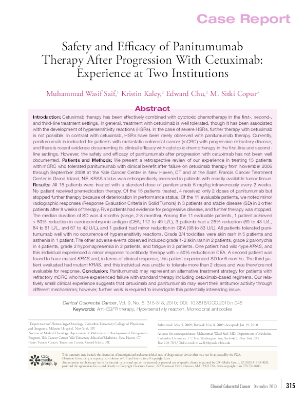 (PDF) Safety and Efficacy of Panitumumab Therapy After Progression With ...
