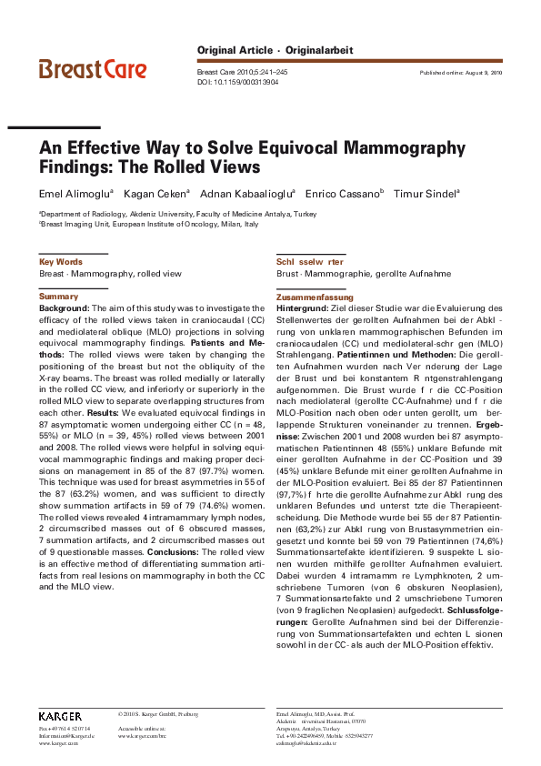 (PDF) An Effective Way to Solve Equivocal Mammography Findings: The ...