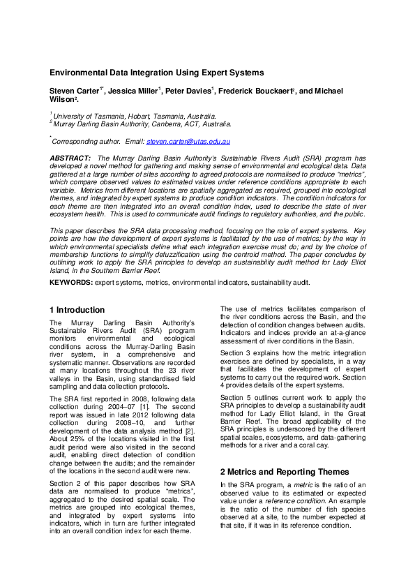 (PDF) Environmental Data Integration Using Expert Systems