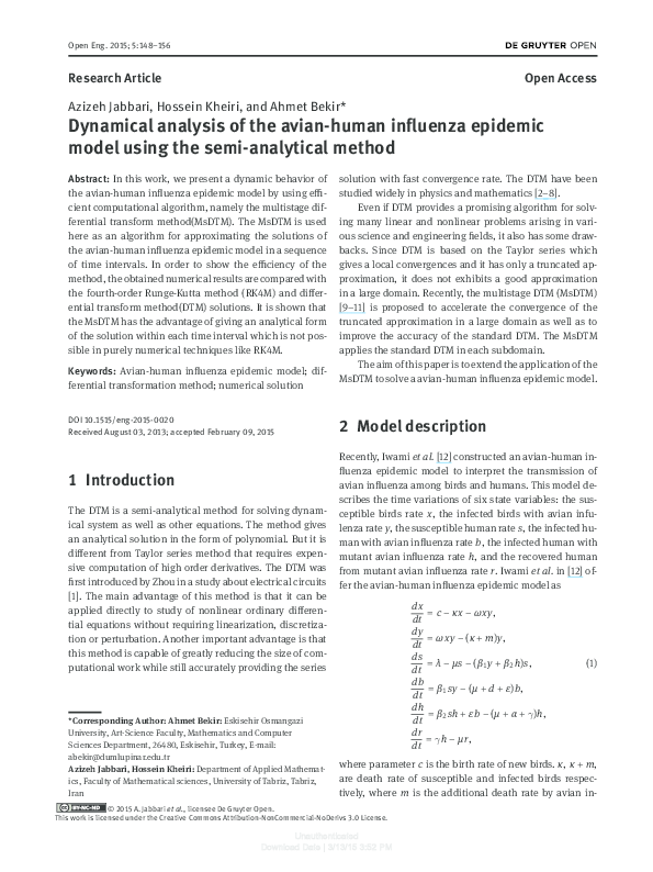 (PDF) Dynamical analysis of the avian-human influenza epidemic model ...