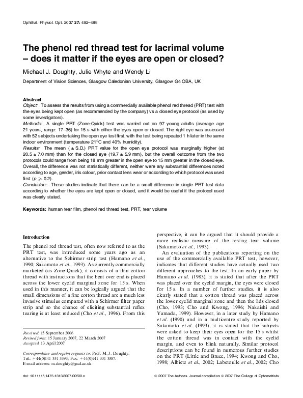 (PDF) The phenol red thread test for lacrimal volume ? does it matter