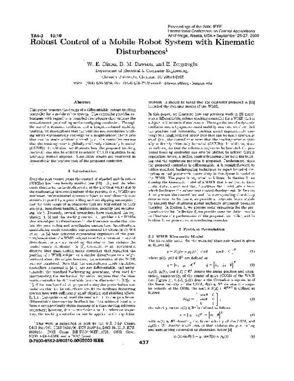(PDF) Robust control of a mobile robot system with kinematic disturbances