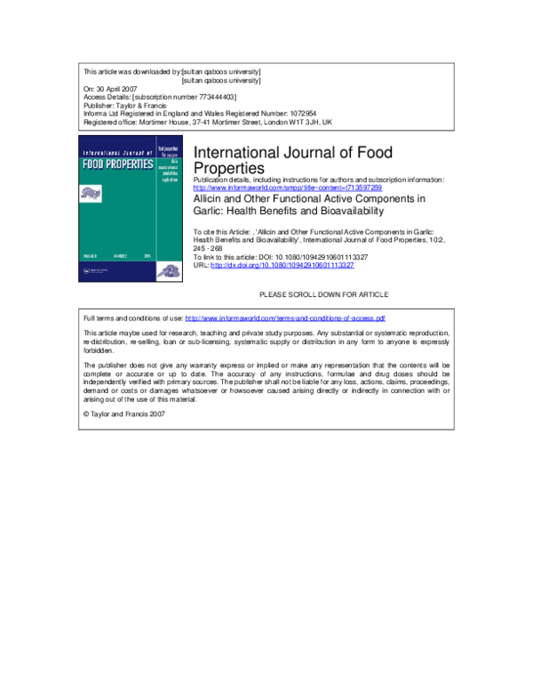 (PDF) Allicin and Other Functional Active Components in Garlic: Health ...