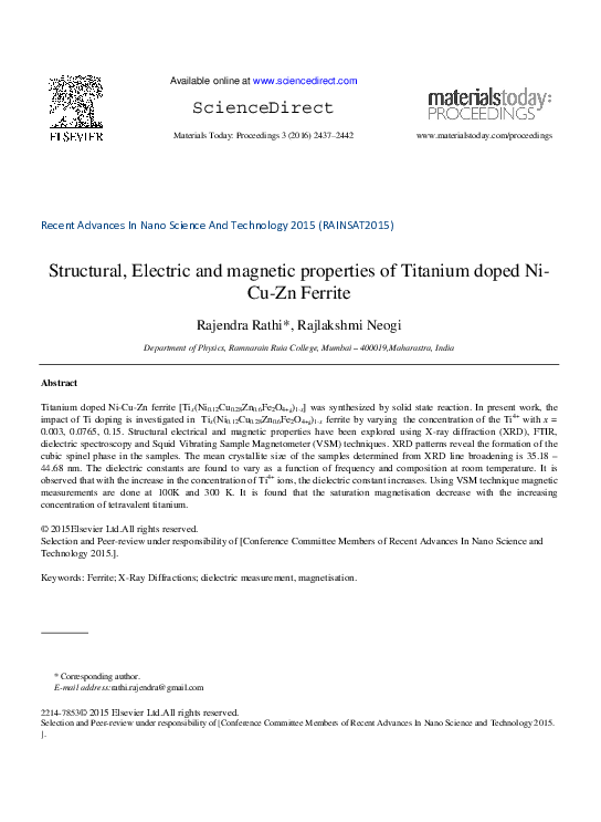 (PDF) Structural, Electric and magnetic properties of Titanium doped Ni ...