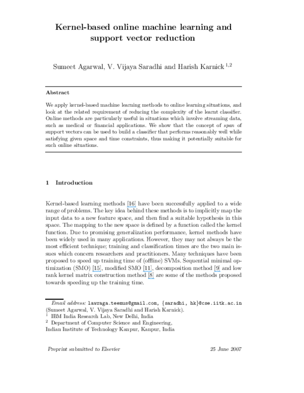 (PDF) Kernel-based online machine learning and support vector reduction