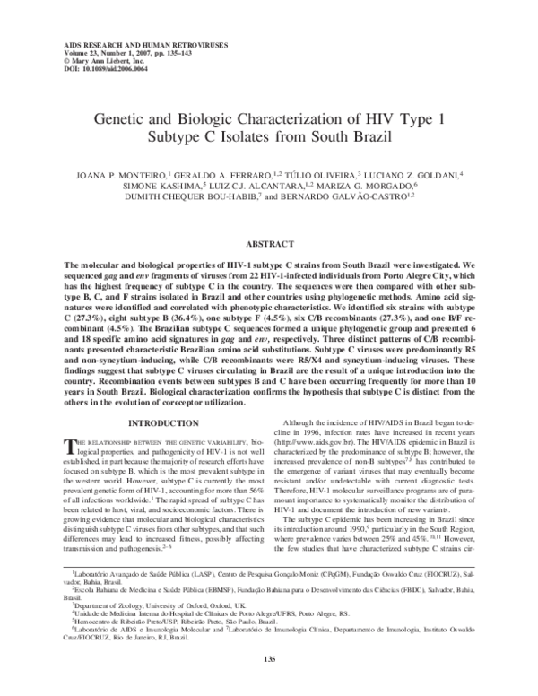 (PDF) Genetic and Biologic Characterization of HIV Type 1 Subtype C ...