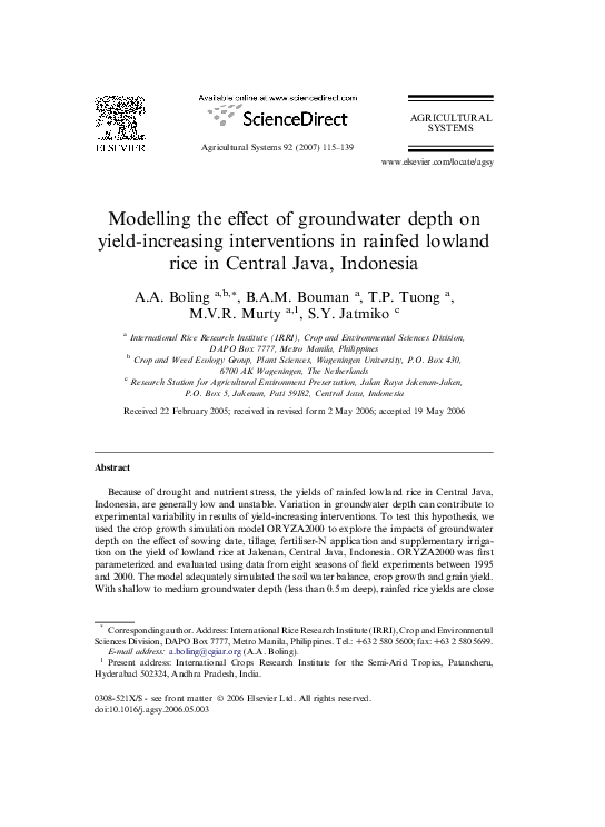 (PDF) Modelling the effect of groundwater depth on yield-increasing ...