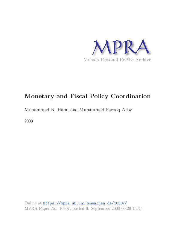 (PDF) Monetary and Fiscal Policy Coordination
