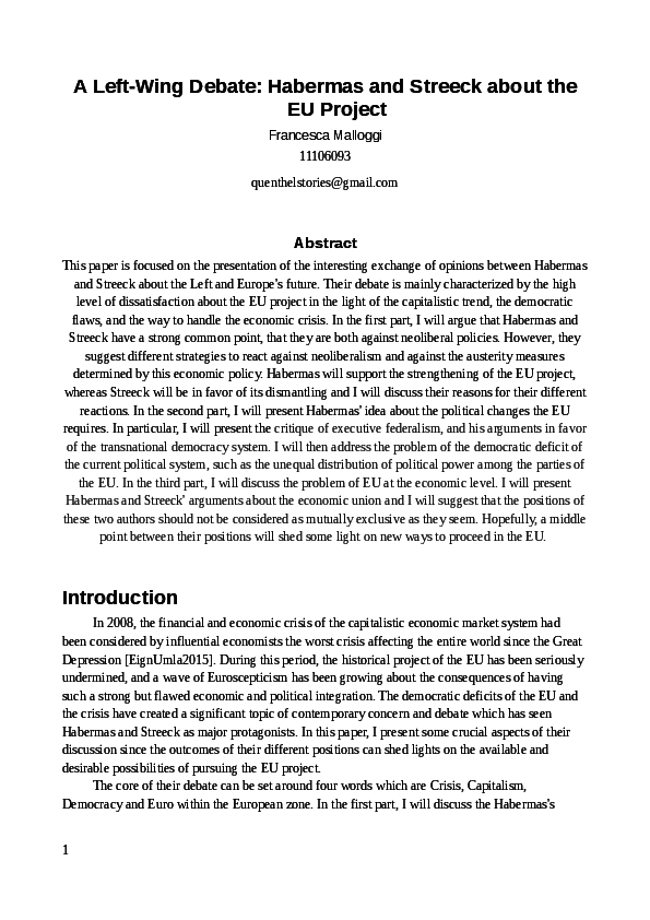 (PDF) A Left-Wing Debate: Habermas and Streeck about the EU Project
