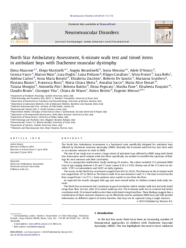 Pdf North Star Ambulatory Assessment 6 Minute Walk Test And Timed Items In Ambulant Boys With Duchenne Muscular Dystrophy Adelina Elena Academia Edu