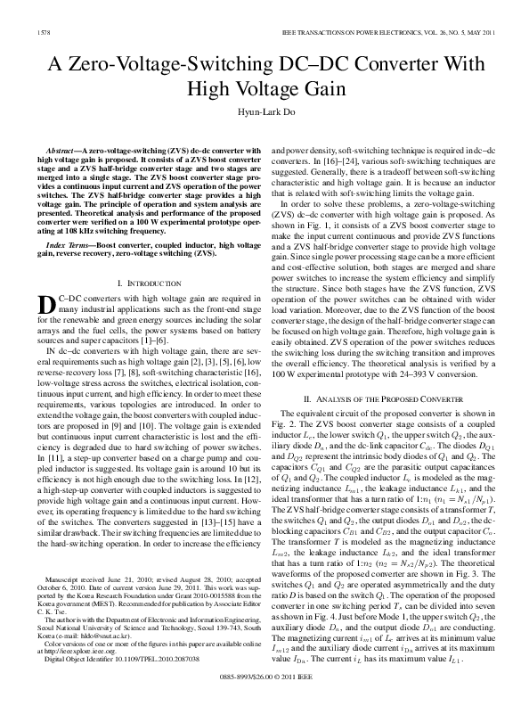 A Zero-Voltage-Switching DC–DC Converter With High Voltage Gain
